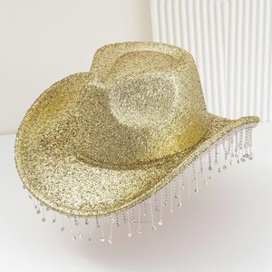 Sombrero de Vaquero Occidental, Sombreros de Vaquera con Borla de Diamantes de Imitación, Sombrero de Fiesta, Disfraz para Mujeres y Hombres, Boda, Música, Fiesta de Disfraces - Product Image 2