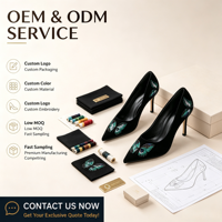Escarpins Papillon Vert Multicolore à Paillettes, Bout Pointu, en Daim Noir, Chaussures de Soirée pour Femme, OEM ODM Logo Personnalisé