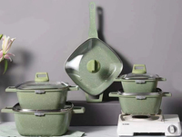 Ensemble de casseroles et poêles de cuisine modernes pour la maison, 25 pièces, revêtement antiadhésif en granit, aluminium, avec couvercle en verre