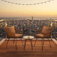 Ensemble de mobilier de jardin moderne et minimaliste, léger, trois pièces : canapé en osier, table en verre et aluminium, pour hôtel, villa, entrée.