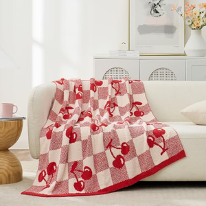 50*60" Factory Custom Premium <b>Red</b> Cherry Bow Strawberry Microfiber <b>Throw</b> Blanket Home Living Room Sofa Blanket - Product Image 3