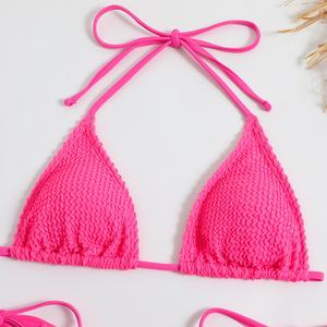 Maillot de bain triangle 2 pièces simple pour femme, motif personnalisé avec soutien-gorge push-up, couleur unie, tenue de plage - Product Image 3