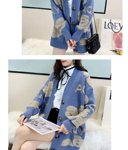<span class=keywords><strong>Pull</strong></span> cardigan en tricot à motif d'ours de dessin animé, ample, épais, taille plus, pour femmes, pour l'automne et l'hiver - Product Image 4