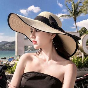 Chapeau de paille souple d'été en gros à large bord pour femme, protection solaire pour la pêche en plein air, les voyages et la plage - Product Image 1