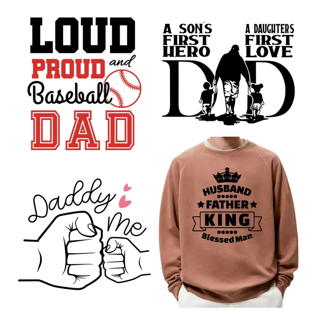 Custom Happy Fathers Day Design Warmteoverdracht Honkbal Vader Koude Schil Afdrukken Warmte Sticker Ijzer Op Overdracht Voor Kleding