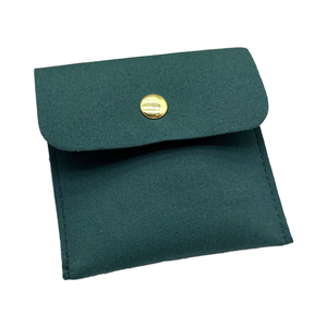 Personalized Metal Snap Button Premium Green Microfiber Jewelry Pouch with <b>Necklace</b> Earrings Pad Insert - Product Image 5