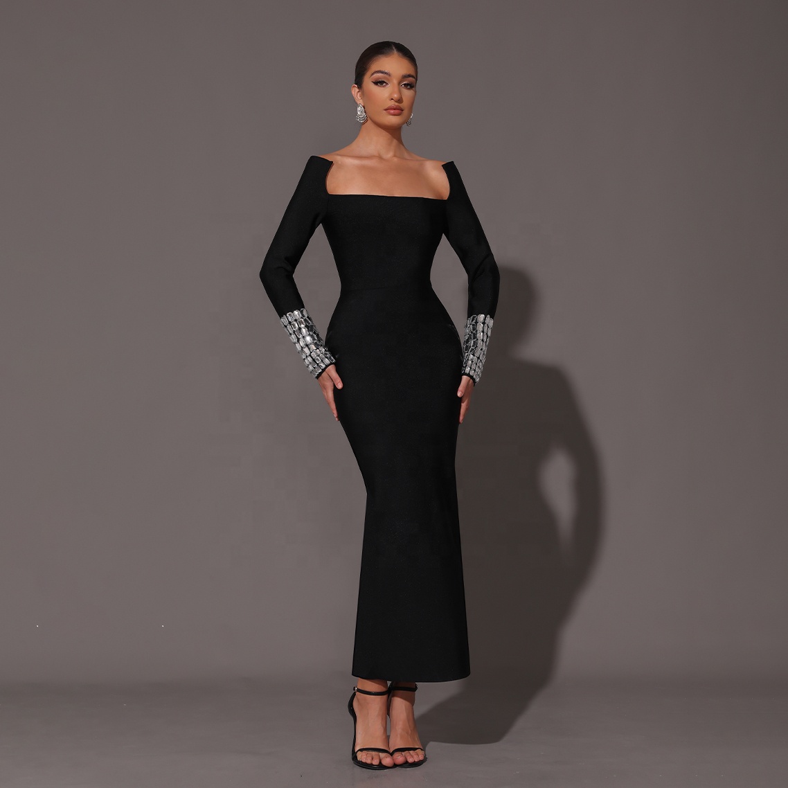 knee length dresses for ladies Lautaro Spring black maxi leather dress women long sleeve zipper corse –  Mega Mart Center