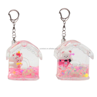 Porte-clés personnalisable en acrylique, motif maison-villa volante de dessin animé, avec flotteur 3D et paillettes aquatiques à effet sable mouvant