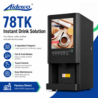 Machine à café instantanée commerciale AIDEWO 78TK, 3 réservoirs de poudre, distributeur de boissons chaudes et de chocolat, pour bureau, hôtel, café, noir, 160