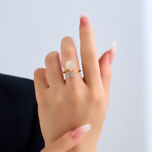 Flower Shape <b>Adjustable</b> <b>Ring</b> With Cat's Eye Stone And Diamond Pave Setting For Women Gift Jewelry - Product Image 2