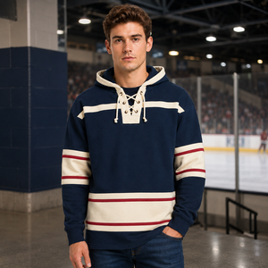 Sweat-shirt de hockey rayé à lacets pour homme, vêtement de match coloré à manches longues, pull à capuche pour équipe de hockey sur glace - Product Image 1