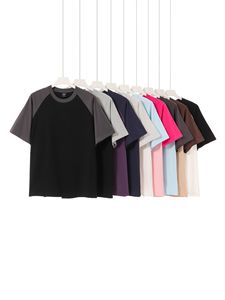 <span class=keywords><strong>Camiseta</strong></span> de manga corta de trapo de algodón pesado de 240g para hombre y mujer, cuello redondo de Color de contraste Retro, Media manga sólida - Product Image 6