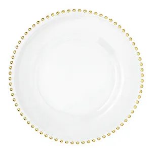 Platos de Cristal Dorado Modernos y Transparentes, Ecológicos, con Diseño Personalizado, Platos Base con Cuentas Doradas al por Mayor, Juego de Vajilla para Cocina - Product Image 1