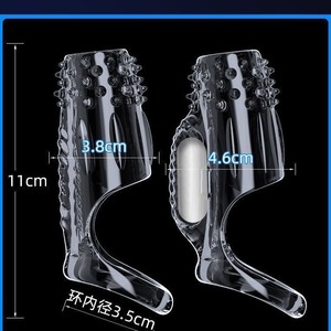Male Specific Wolf Tooth Sleeve <b>TPE</b> 11cm 14cm Open Full Cover Vibrating Delay Penis Ring Adult Sex Toy - Product Image 4