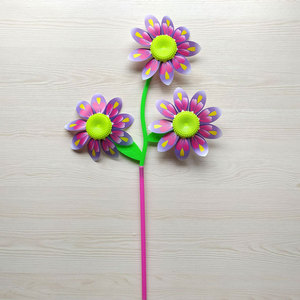 Jouet moulin à vent en plastique avec visages souriants de dessins animés, 6 roues, 3 roues, décoration de jardin extérieur pour enfants de 2 à 4 ans - Product Image 4
