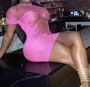 Abito Mini Aderente a Maniche Corte per Feste e Discoteche, Lingerie Sexy in Maglia Traforata Trasparente per Donne - Product Image 2