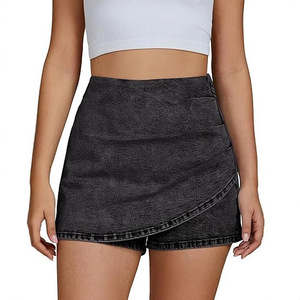 Wholesale Women Clothing Summer High Waist Fashion Casual <b>Stretch</b> <b>Denim</b> Skirt Shorts Asymmetrical <b>Denim</b> Skort - Product Image 2