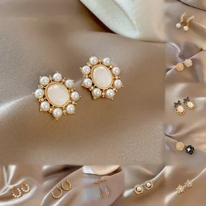 Diskon besar anting-anting mutiara baja tahan karat Korea perhiasan bagus mewah anting-anting grosir untuk wanita