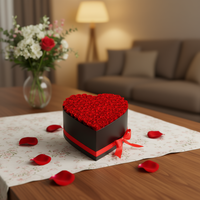 Bunga Abadi 100 Mawar Awet dalam Kotak Hati Merah Buket Abadi Tahan Lama 3-5 Tahun untuk Ulang Tahun Hari Valentine Natal