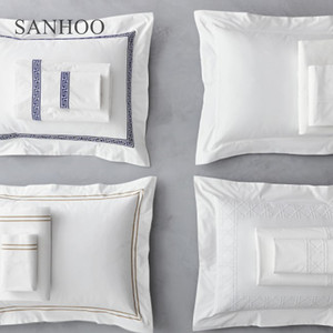 SANHOO Bộ Ga Giường Màu Trắng Không Vết Bẩn 5 Sao Khách Sạn Living Bộ Ga Giường Vải Seersucker Kết Cấu - Product Image 4