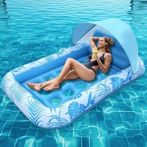 Inflatable Floating Pool Lounger With Sunshade 185x120cm Adult PVC Float Raft For Outdoor Swimming Pool Relaxation - Product Image 1