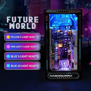Hamaileon <span class=keywords><strong>Cyberpunk</strong></span> futur monde modèle de construction bricolage en bois maison de <span class=keywords><strong>poupée</strong></span> Kit avec mini puzzles 3D étagère livre coin pour enfants - Product Image 3