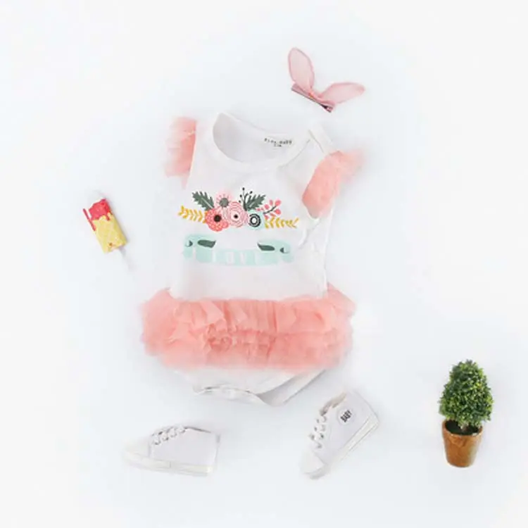 Heißer Verkauf niedlicher rosa Prinzessin Spitze organische Baby kleidung Tutu Stram pler