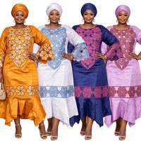 H&D S11261 Nouvelles Robes Africaines pour Femmes Broderie Bazin Riche Longue Robe avec Strass