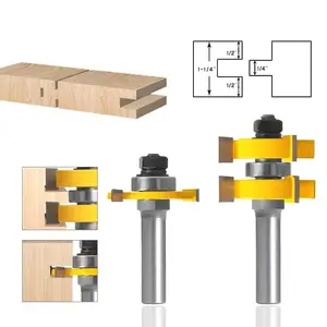 2Pcs Tong En Groef Router Bit Set Tenon Cutter Vloer Hout Bits T Type 3 Tanden Frees Voor hout