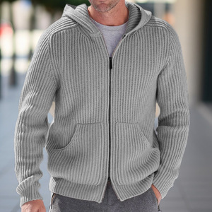 Suéter con Capucha de Punto para Hombre, Cárdigan de Manga Larga, Gris, Fibra Acrílica, Estilo Juvenil, Otoño Invierno, Tallas M L XL 2XL - Product Image 3