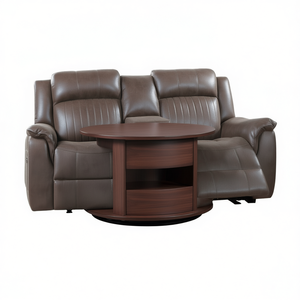 Sofá de Dos Plazas Db Power Motion, Color Café Oscuro, Cuero Genuino, Consola Giratoria de Madera, Muebles para Sala de Estar - Product Image 1