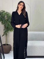 Ensemble Robe Modeste Nida Pearl Nouvelle Collection Longue Islamique Anti-Plis Ouverte Abaya de Dubaï Traditionnelle Musulmane Faite à la Main pour Femme