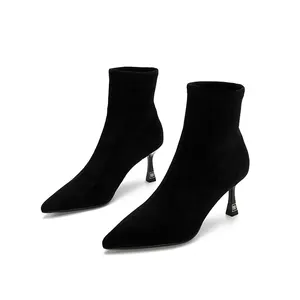 Women's short high-heeled boots Elastic boots pointy heel ankle boots