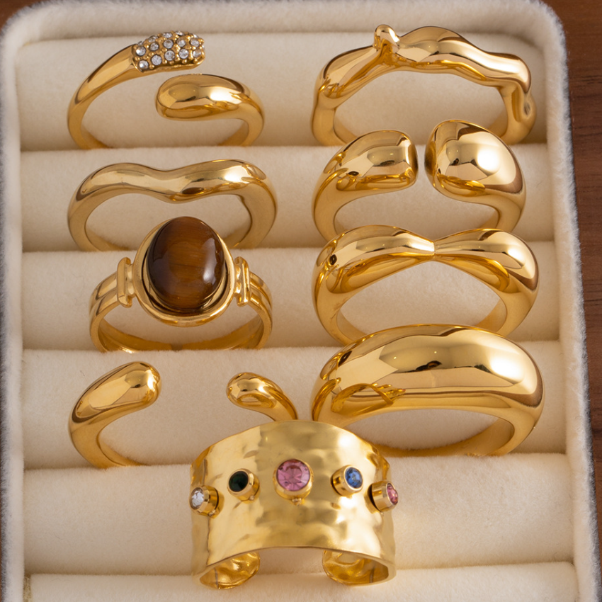 選ぶなら - Ring Irregular Steel Stainless Vintage 18K Plated Gold アクセサリー