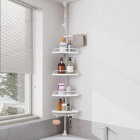 Étagère de rangement d'angle de douche télescopique réglable à 4 niveaux, support de rangement debout, organisateur d'étagères, antirouille, barre de tension