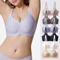 Soutien-gorge sans couture personnalisé à couvrance totale pour femmes, grande taille, avec rembourrage push-up, bord festonné et bande en gel en forme de W pour un confort optimal