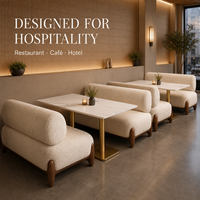 Chaises et tables pour restaurant, café, salon, ensemble de canapés, bancs en bouclette crème, table en marbre blanc, piédestal doré, pour café commercial