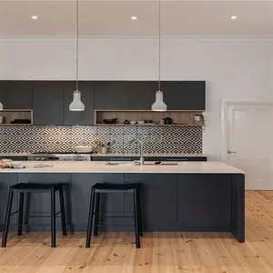 Armoire de cuisine minimaliste noir et blanc prête à assembler des panneaux de porte en verre personnalisés