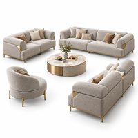 Modernes Luxus-Wohnzimmer-Sofa-Set Stoffbezogenes 3-Sitzer 2-Sitzer Sofa und Sessel mit Goldmetallrahmen