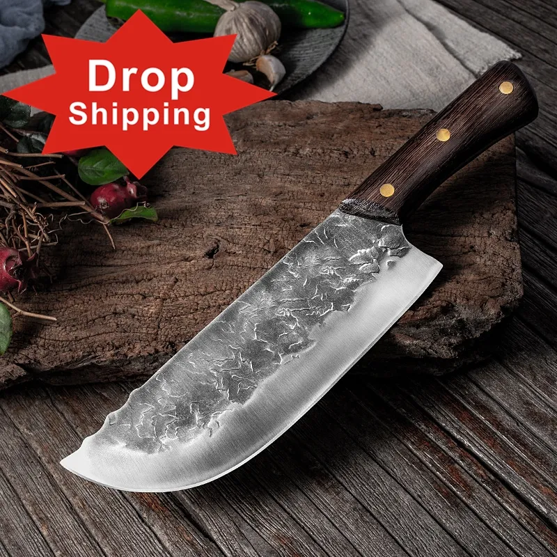 Dropship 8 Inch Handmade Đầy Đủ Tang Rèn Cao-carbon Thép Wenge Gỗ Xử Lý Dao Nhà Bếp Đầu Bếp Trung Quốc Cleaver Butcher Knife