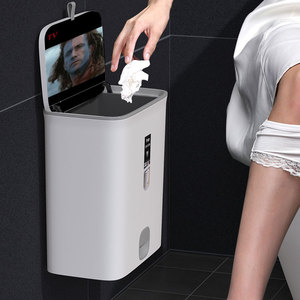 Bathroom Plastic Wall Mounted Hanging Type Trash Can Bin With Sachet And Lift Up Lid