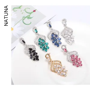Natuna Classic Vintage Fashion Jewelry Stud Earrings Long Earrings Colored Pendientes for Women Brass Water Drop Earrings Zircon