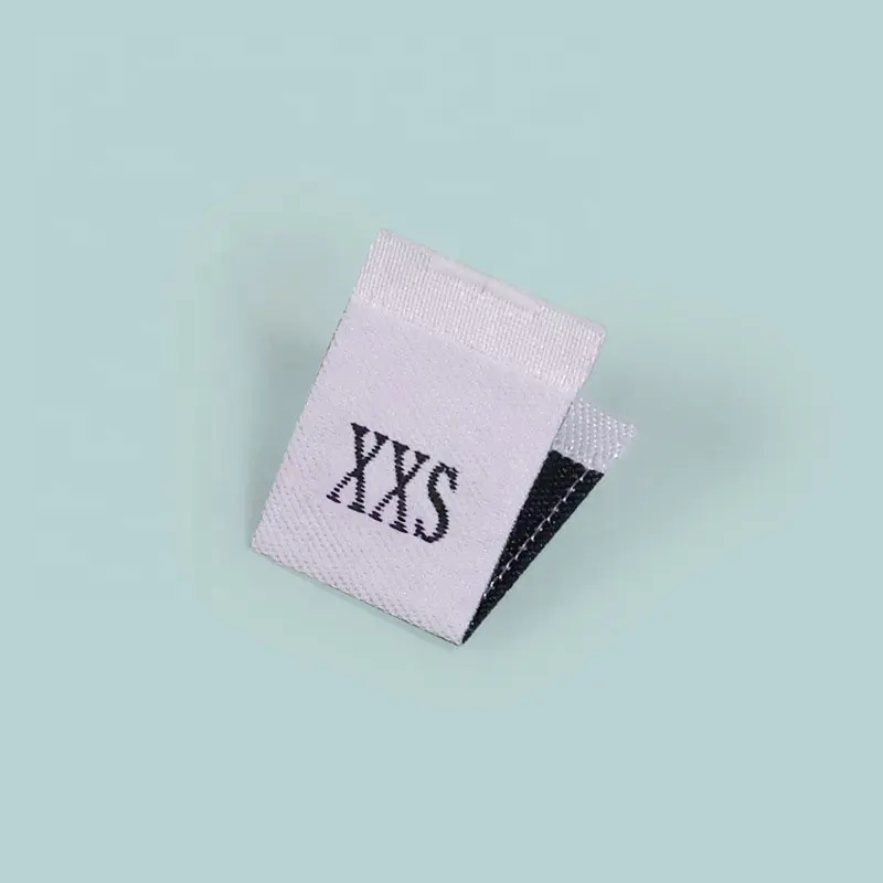S M L XL XXL Etiqueta de cuello Impresión LOGO Etiquetas de ropa Tela personalizada Doblado central Etiquetas de tamaño de tela tejida para ropa