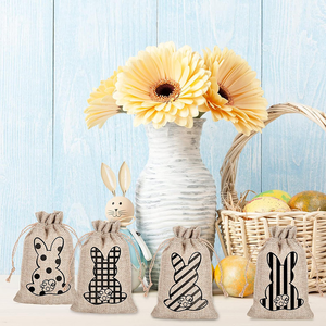 Children's Eco-Friendly Jute <b>Easter</b> Bunny Drawstring Pocket Pouches Happy <b>Easter</b> Party Candy Box Burlap Crafts - Product Image 4