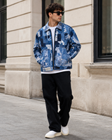 Chaqueta vaquera DiZNEWCustom para hombre, estilo streetwear, con parches Sashiko, estilo Boro, costuras en cuadrícula, con cremallera, estilo trucker, gruesa.