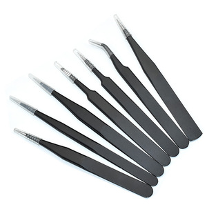 Anti-static ESD tweezers with pointed and curved tips, sticker <b>clips</b>, bird's nest picking and holding tools, ST stainless steel - Product Image 1