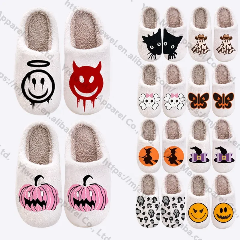 Halloween Slippers woman ladies wholesalers custom home slippers Bow design plush winter fuzzy house furry slippers for women