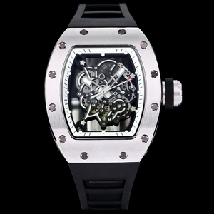 Reloj de pulsera prémium con esfera en forma de barril, marco de acero plateado, movimiento de esqueleto visible, material duradero, ideal como regalo de moda para hombre - Product Image 1