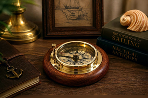 Brújula de Bolsillo de Latón Hecha a Mano con Base de Madera, Brújula de Escritorio Náutica Vintage, Instrumento Decorativo de Navegación Marina, Regalo para - Product Image 5