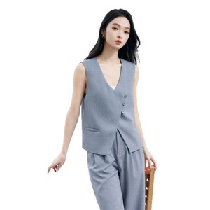 Grey Sleeveless Suit Vest And Wide Leg Pants Set For Women Breathable Office Lady Business Casual Work Commute Two Piece Outfit - Product Image 5